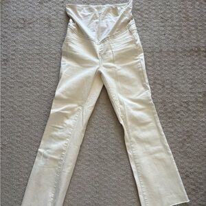 MNG Over the Bump White Crop Flare Jeans